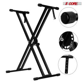 5 CORE Piano Keyboard Stand Double X Style Heavy Duty Adjustable Digital Electric Piano Riser Durable & Sturdy Music Synthesizer Holder Stands For 61 (Color: KS 2X BLK)